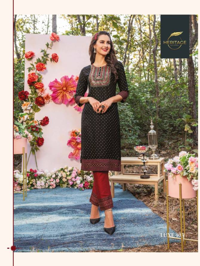 LUXE VOL 4 HERITAGE COLLECTION Rayon Function Wear Wholesale Kurti With Bottom Catalog
